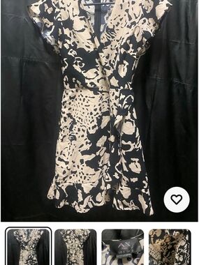 AX Paris Black & Cream Abstract Wrap Mini Dress with Ruffle Hem